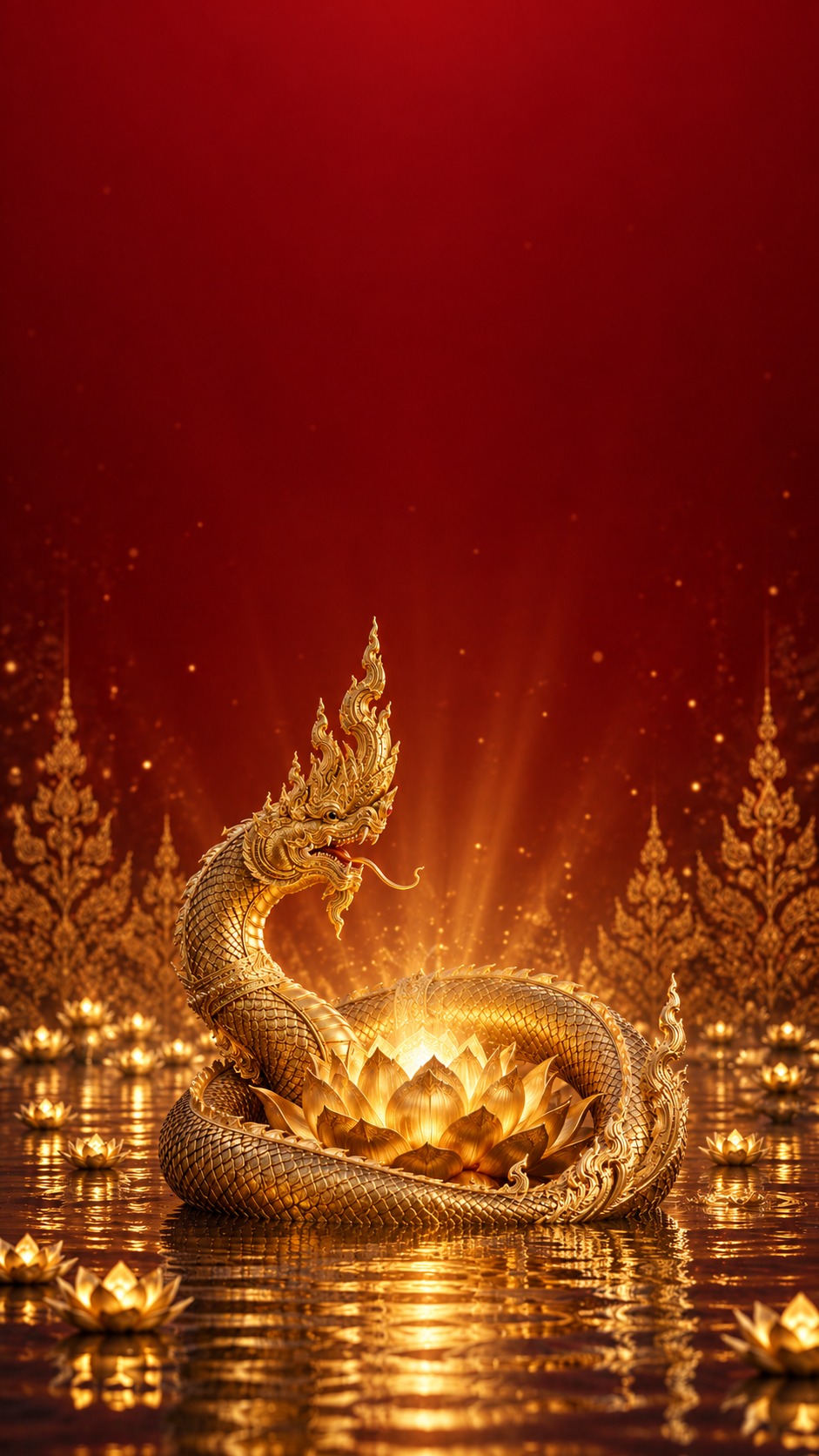 ภาพพื้นหลังแบบพญานาคทอง โทนสีแดงทอง